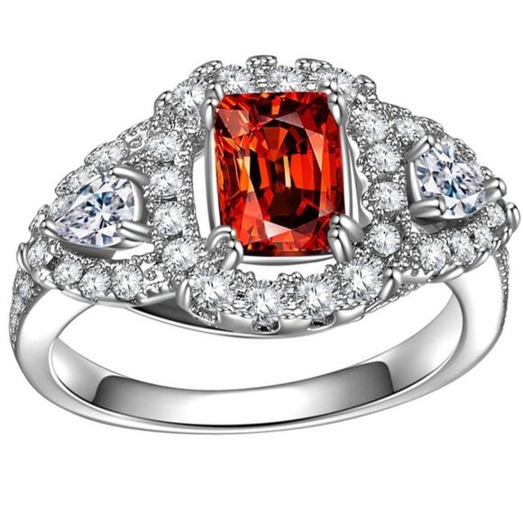 "925 Silver Plated Trendy Red CZ Ring For Women, FB16FA1046 - Picture 1 of 5